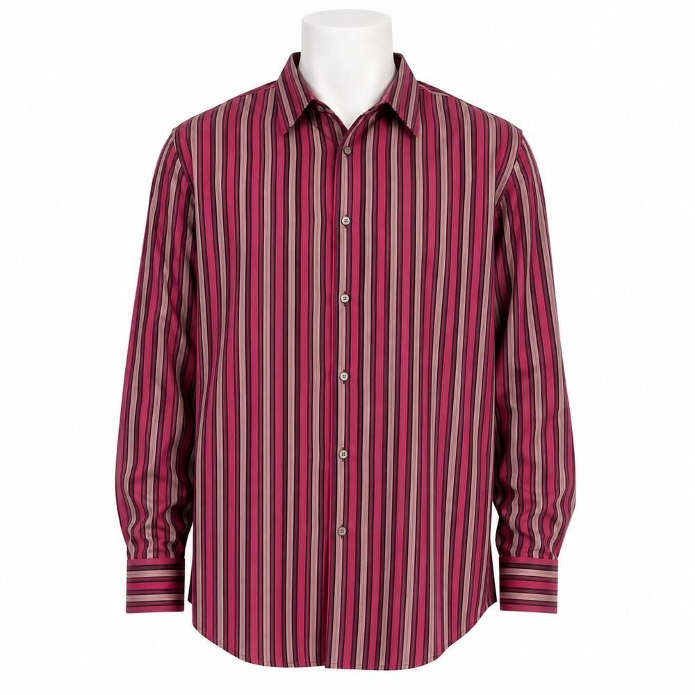 Ted Baker Dress Shirt Mens Size 5 (XL) Pink Black Striped Long Sleeve Button Up